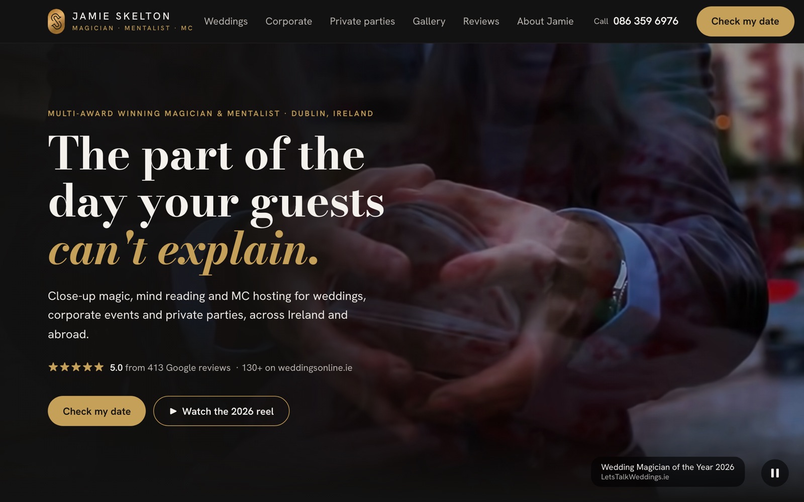 The new jamieskelton.ie home page at desktop width