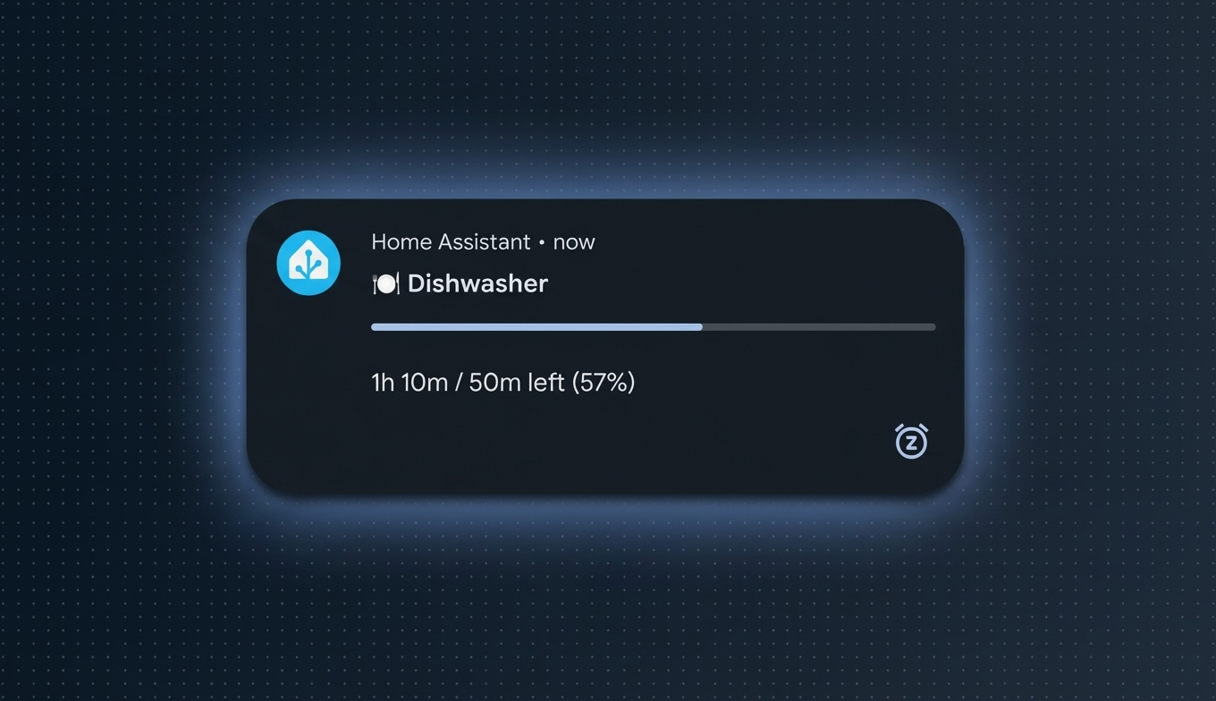 Dishwasher progress notification with live-updating progress bar on Android