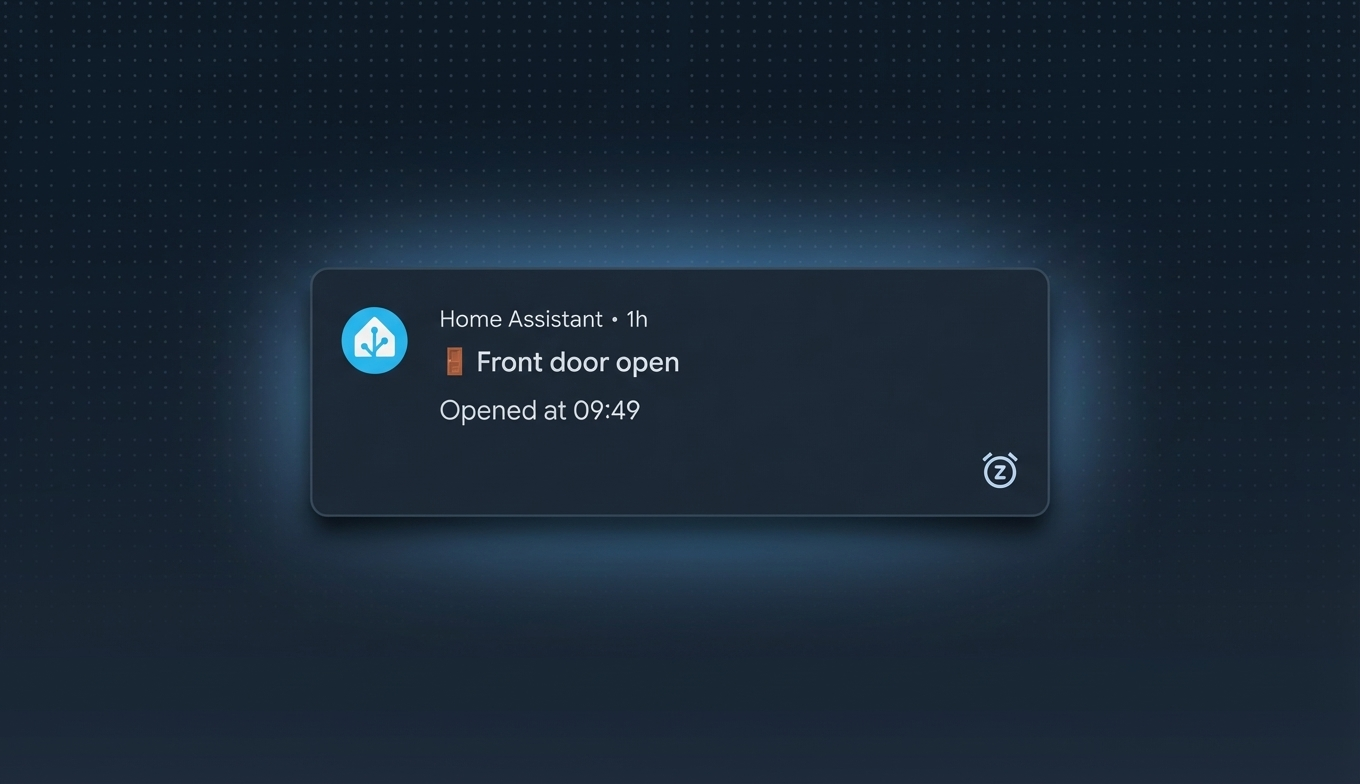 Front door persistent notification showing open time
