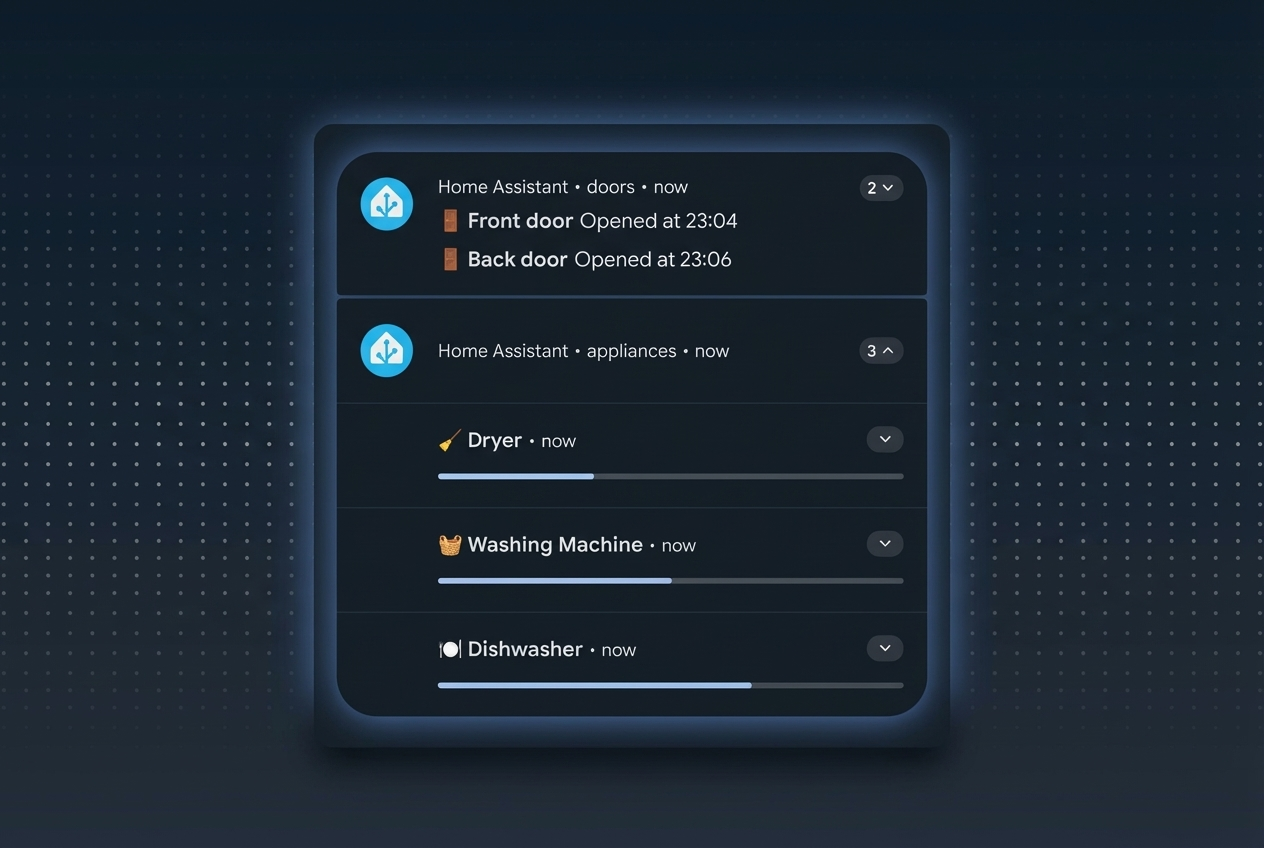 Notification groups showing doors and appliances collapsed on Android